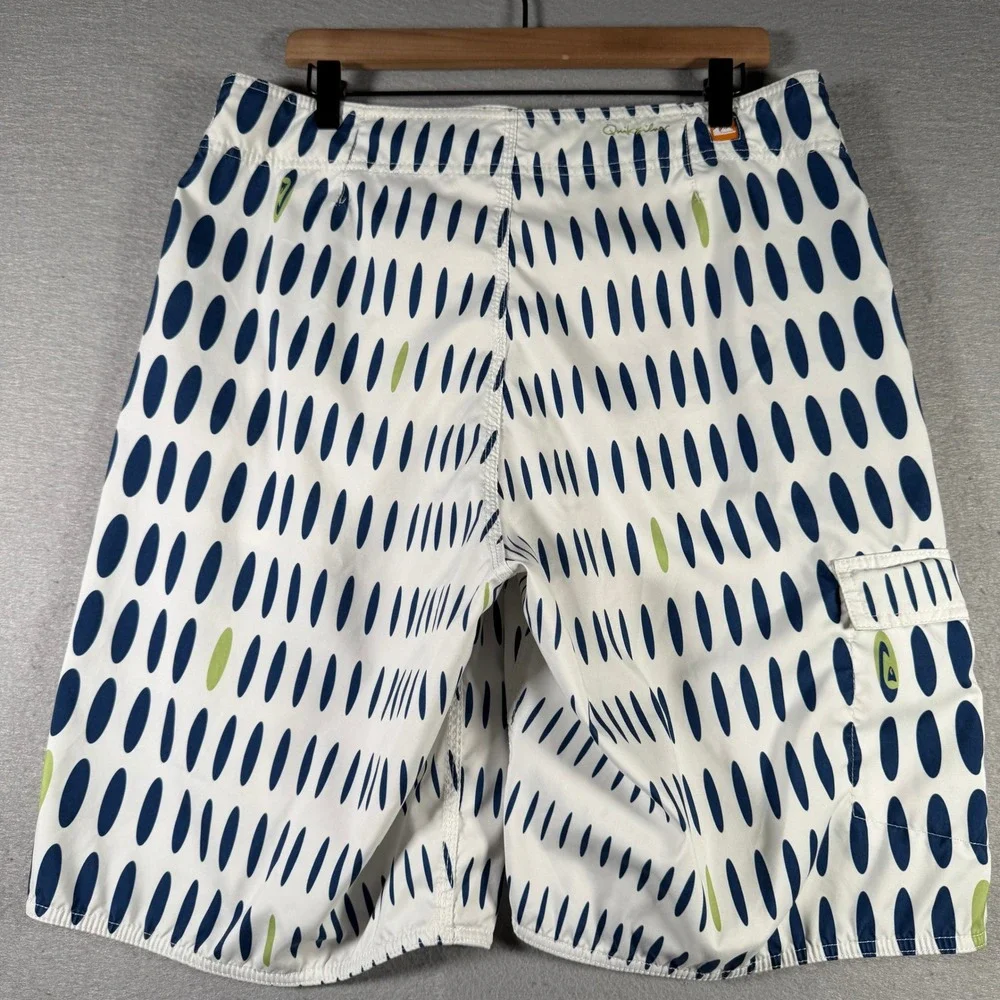 Quiksilver Mens White Navy Blue Lime‎ Green Oval Print Board Shorts 36 A501407